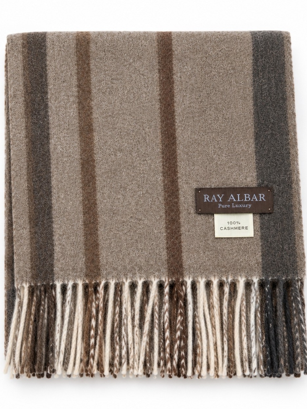 Unisex Beige Brown Striped Cashmere Scarf